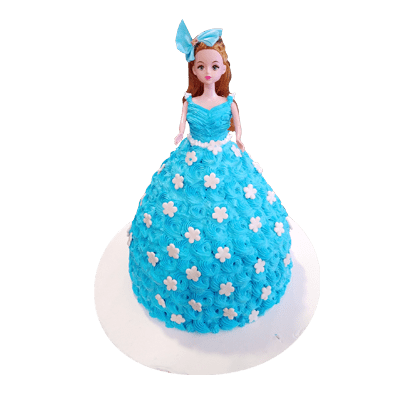 Barbie In Blue Dress Pull Me Up Cake (Eggless) - Ovenfresh
