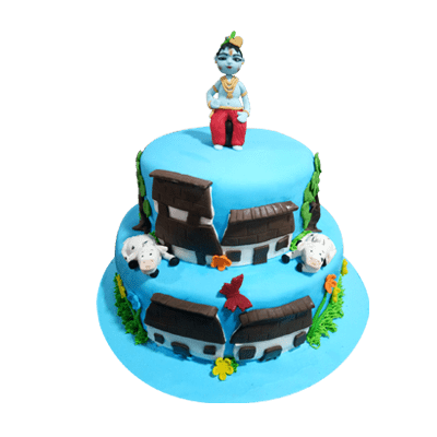 Indulge in Divine Delight with Krishna Theme Two Tier Fondant Cake |  Hyderabad