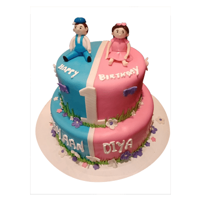 Twin Theme Birthday Cakes/ Rainbow Theme Cakes/ Birthday Cakes For Twins -  Cake Square Chennai | Cake Shop in Chennai